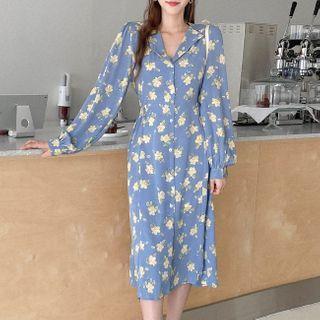Floral Print Shirtdress Blue - One Size