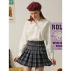 Snug Club Pleated Blouse With Frilled Collar White - One Size