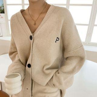 Drop-shoulder Letter Embroidered Cardigan