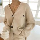 Drop-shoulder Letter Embroidered Cardigan