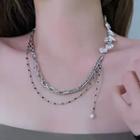 Faux Pearl Layered Stainless Steel Choker Silver - One Size