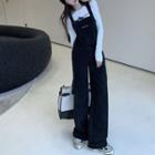 Long-sleeve Printed T-shirt / Wide Leg Denim Dungaree