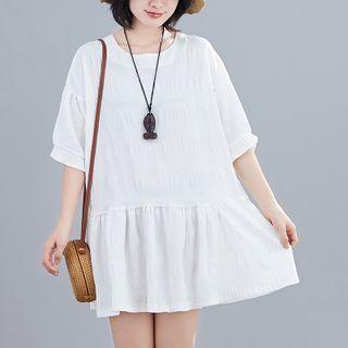Elbow-sleeve Mini Shift Dress