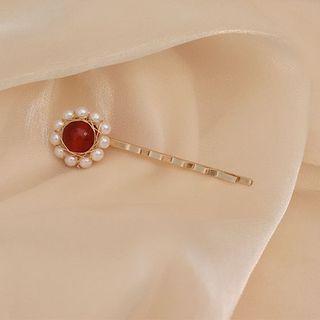 Faux Gem Hair Clip Gold & Red - One Size