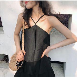 Halter Layered A-line Midi Dress