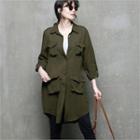 Roll-up Sleeve Multi-pocket Military Shirtdress