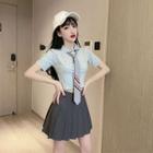 Short-sleeve Shirt / Pleated Skirt / Tie / Set