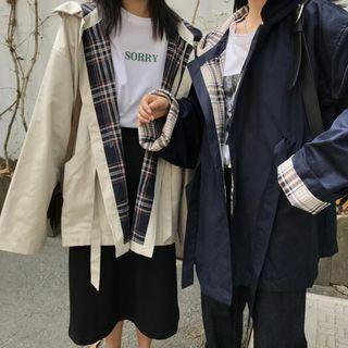 Check Long-sleeve Loose-fit Hooded Jacket