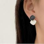 Two-tone Stud Earring 1 Pair - Gold Trim - Black & White - One Size