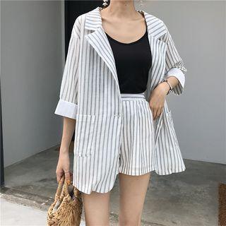 Set: Striped 3/4-sleeve Jacket + Shorts