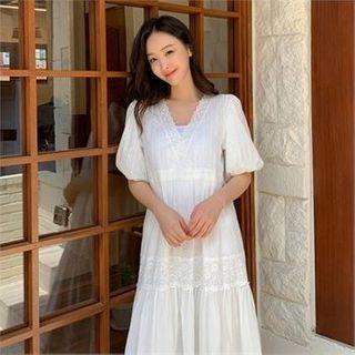 Lace-trim Maxi Empire Dress