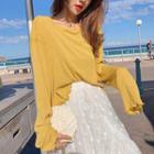 Frilled Long-sleeve Loose-fit Top