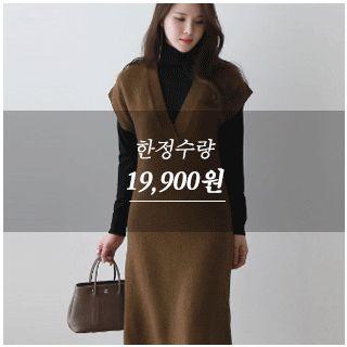 V-neck Wool Blend Midi Knit Dress