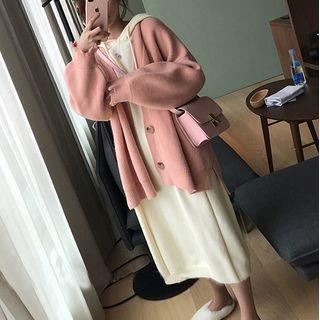 V-neck Cardigan / Midi Hoodie Dress