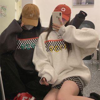 Numbering Check Print Sweatshirt