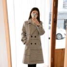 Double-breasted Plaid Coat Beige - One Size