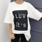 3/4-sleeve Lettering Cotton T-shirt