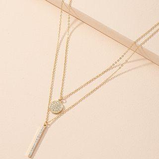 Geometric Rhinestone Pendant Layered Necklace Gold - One Size