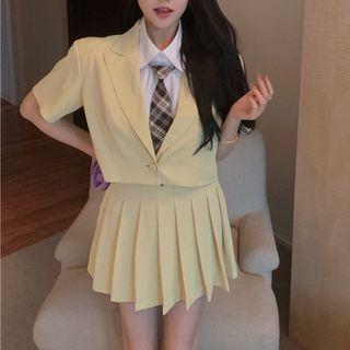 Short-sleeve Blazer / Shirt / Neck Tie / Mini A-line Skirt / Set