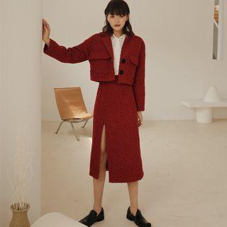 Set: Jacket + Midi A-line Skirt
