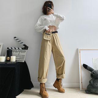 High-waist Wide-leg Pants With Waistbag
