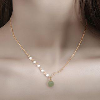 Gemstone Pendant Faux Pearl Sterling Silver Necklace