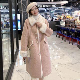 Fleece Trim Button Woolen Coat