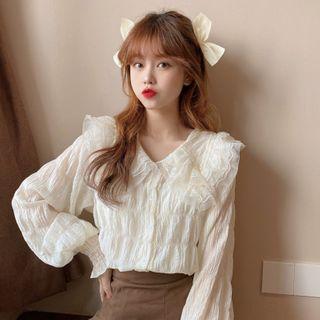 Long-sleeve Lace Button-up Blouse