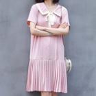 Collared Short-sleeve Pleated Dress