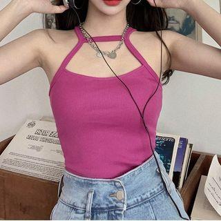 Plain Cutout Camisole Top Rose Purple - One Size