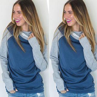 Long-sleeved Color Block Hooded Sweatshirt