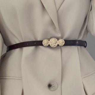 Embossed Buckle Faux Leather Slim Belt