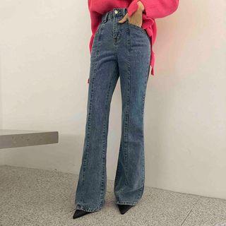 Seamline Washed Boot-cut Jeans