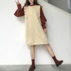 Lantern-sleeve Blouse / Ruffle Trim Sleeveless Knit Dress