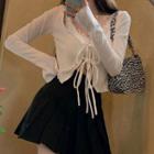 Lace Bralette / Long-sleeve Front Tie T-shirt