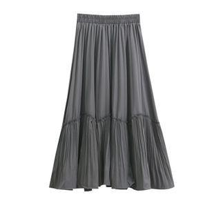 Pleated Frill Trim A-line Midi Skirt