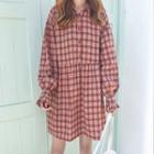 Plaid Collared Dress Red - One Size