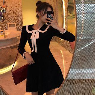 Tie-neck A-line Dress Black - One Size