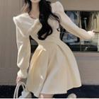 Long-sleeve Doll Collar Fluffy Trim Mini A-line Dress