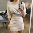 Cold-shoulder Shirred Sheath Dress