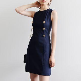 Sleeveless Buttoned Sheath Dress