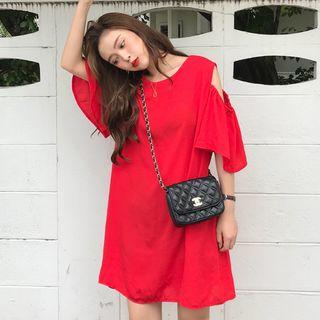 Short-sleeve Cold-shoulder Tie-back Dress