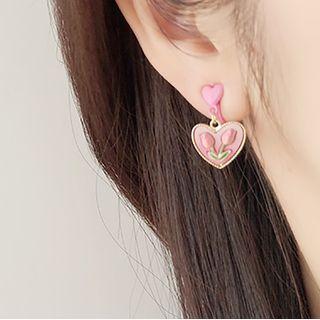 Heart Clip-on Earring 1 Pair - Clip On Earring - Pink - One Size