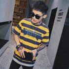 Short-sleeve Letter Printed Striped T-shirt