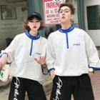 Couple Matching 3/4-sleeve Half Zip Lettering T-shirt