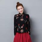 Long-sleeve Embroidered Frog-buttoned Qipao Top