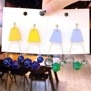 Faux Crystal Wooden Dangle Earring 1 Pair - Green - One Size