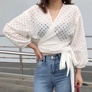 Eyelet Wrap Blouse White - One Size