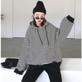 Loose-fit Striped Hoodie Black & Almond - One Size