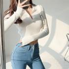Collared Slim-fit Knit Crop Top